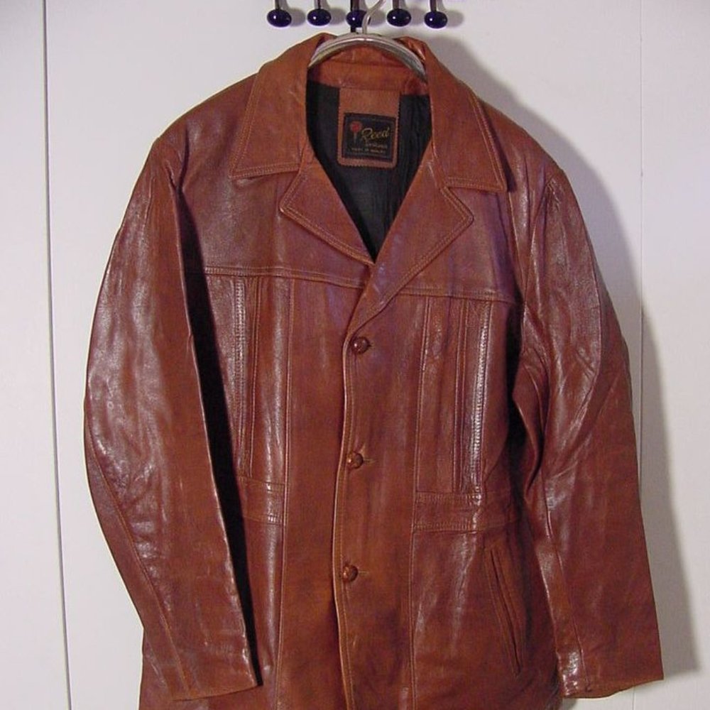 Vtg 70's 80's Reed Brown Button Down Leather Jacket Sz  L